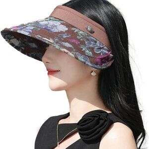 Floral Print Women's Sun Visor Hat Wide Brim UV Protection Outdoor Summer Cap